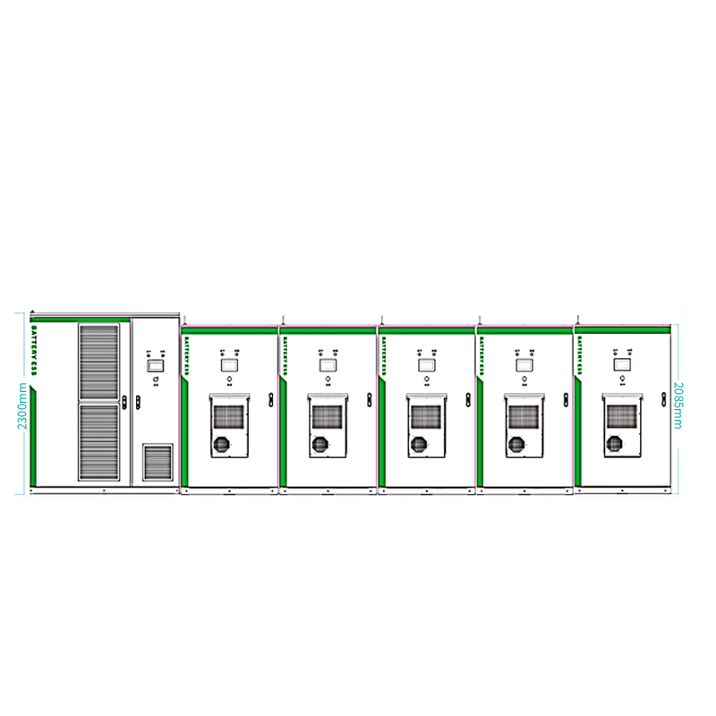 The whole ESS Cabinet consists of five 215kWh battery cabinets plus one 500kW PCS cabinet. The whole system contains several subsystems, namely energy