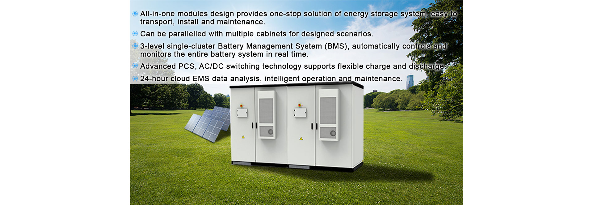 This 430kWh Sinostorage outdoor integrated battery energy storage system (BESS) includes lithium battery clusters, Battery Management System (BMS), cl