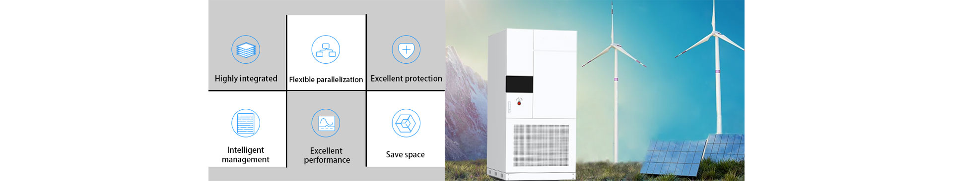 This 233kWh all-in-one liquid cooled energy storage cabinet is highly integrated, can be flexible parallelled for rated power and capacity, to achieve