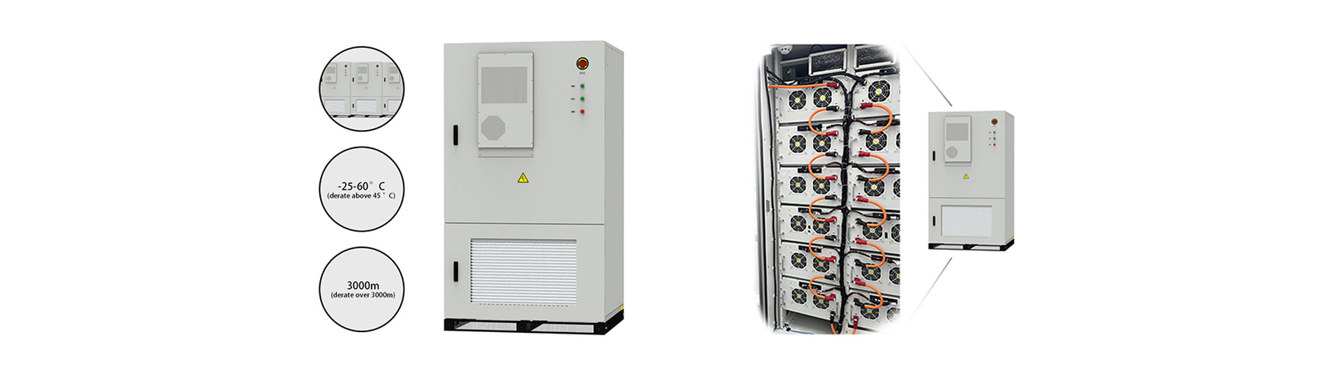 This 100kWh outdoor ESS cabinet integrates power module, battery pack, built-in BMS, PCS, HVAC, fire suppresion, dynamic environment monitoring and en